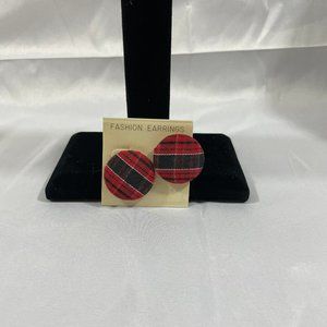 Red and Black Plaid Round Earrings Costume
